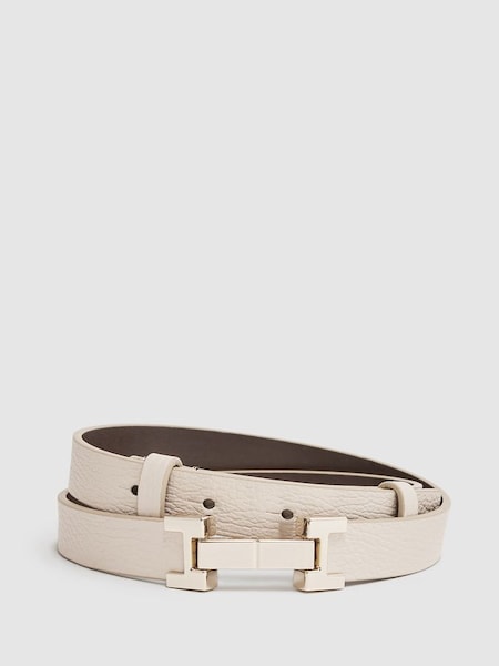 Leather Square Hinge Belt in Stone (D57926) | £60