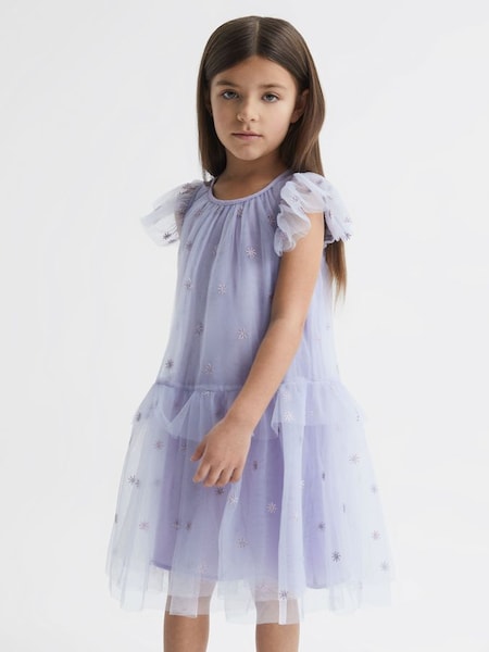 Junior Tulle Embroidered Dress in Lilac (D57937) | £45