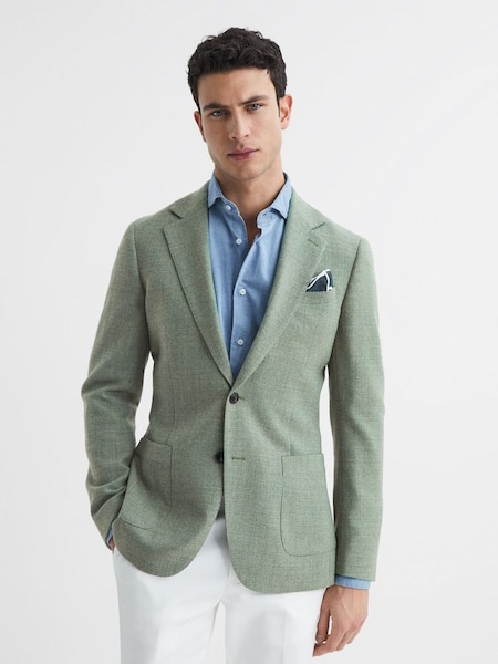 Slim Fit Textured Wool Blend Blazer in Sage (D57942) | £225