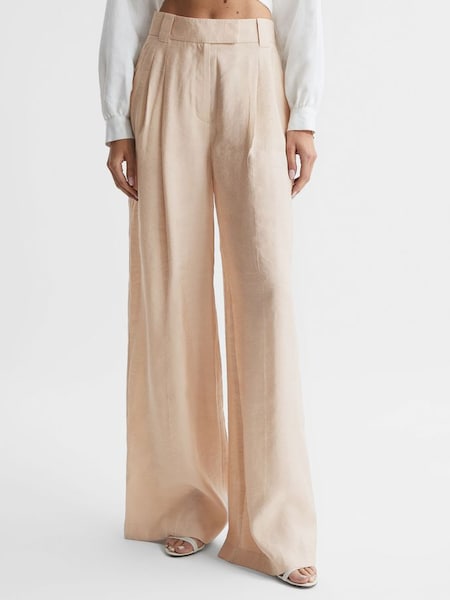 Petite Wide Leg Occasion Trousers in Nude (D57960) | £70