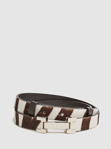 Leather Square Hinge Belt in Chocolate/Ecru (D57974) | £30