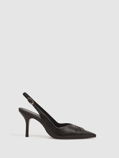 Mid Heel Leather Sling Back Court Shoes in Black (D58007) | £75