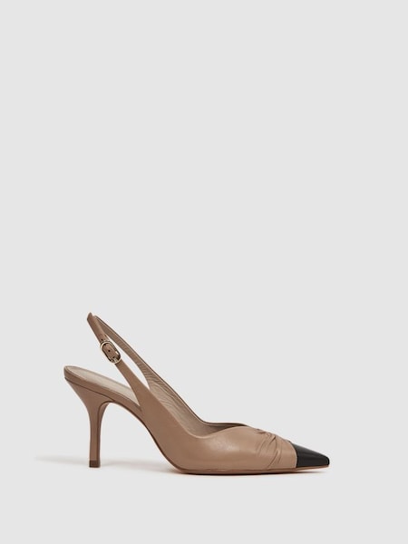 Mid Heel Leather Sling Back Court Shoes in Nude (D58008) | £88
