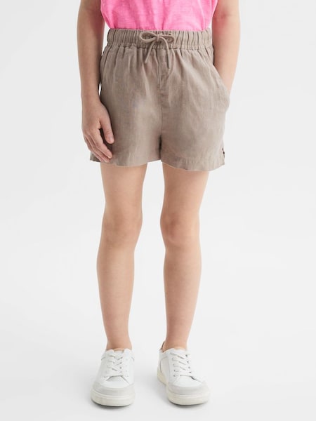 Junior Linen Drawstring Shorts in Mink (D62081) | £20