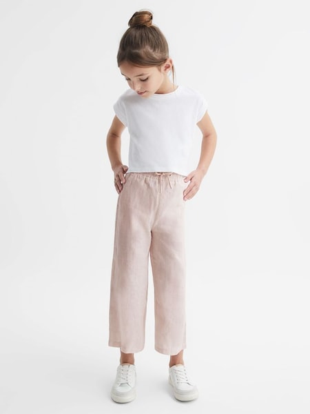 Senior Linen Drawstring Trousers in Soft Pink (D62082) | £35