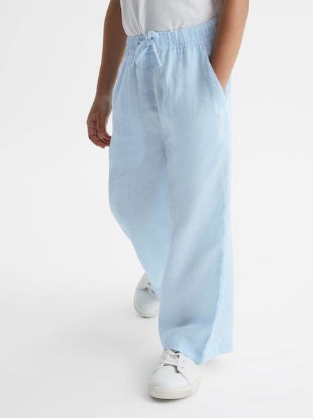 Senior Linen Drawstring Trousers in Ice Blue (D62083) | £35