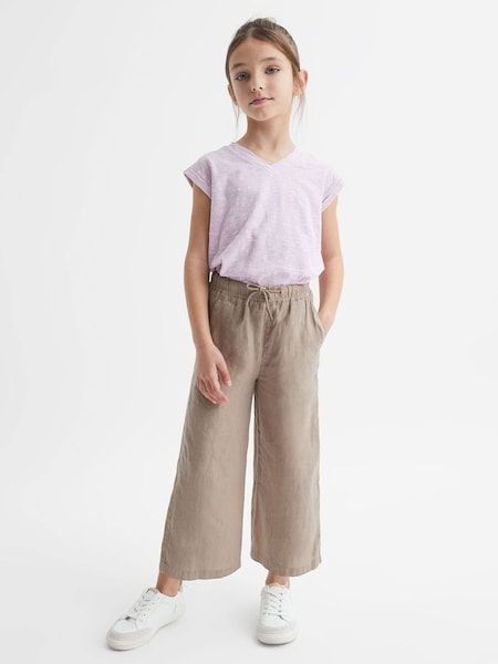 Junior Linen Drawstring Trousers in Mink (D62084) | £30