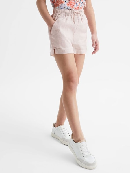 Junior Linen Drawstring Shorts in Soft Pink (D62092) | £20