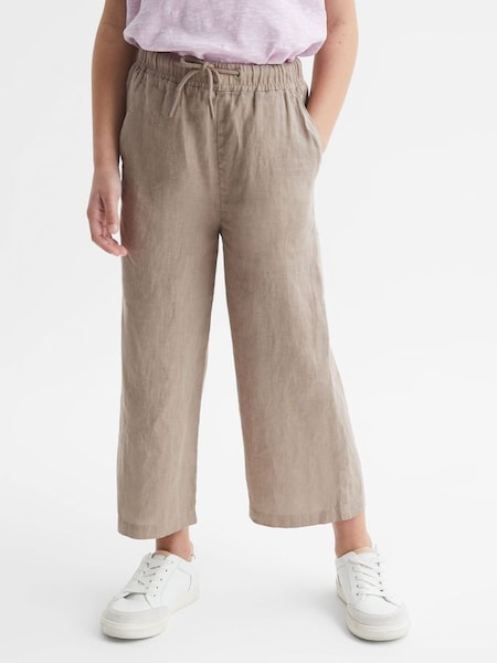 Senior Linen Drawstring Trousers in Mink (D62099) | £35