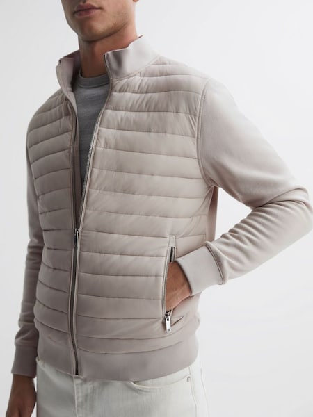 Hybrid Quilt and Knit Zip-Through Jacket in Stone (D62920) | £168