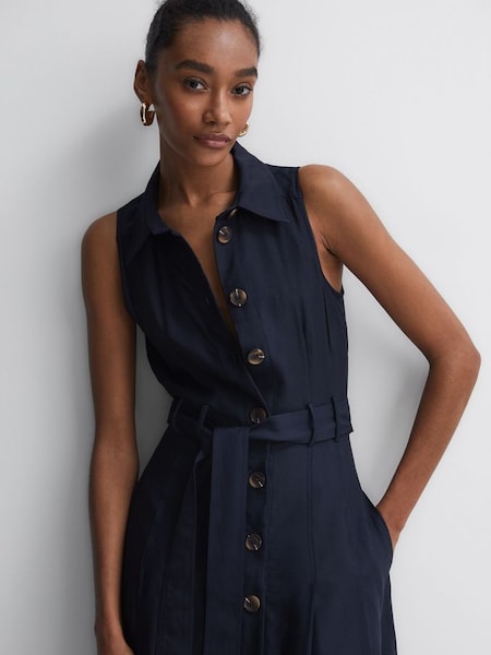 Button Front Midi Dress in Navy (D63033) | £130
