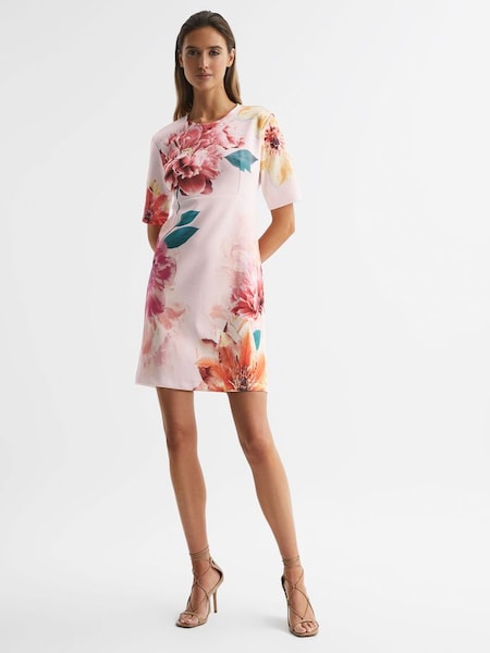 Floral Printed Mini Shift Dress in Pink (D65868) | £55