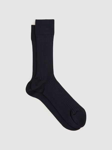 Ribbed Mercerised Cotton Blend Sock in Navy (D68930) | £12