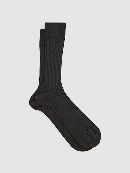 Ribbed Mercerised Cotton Blend Sock in Mid Grey (D68931) | £12