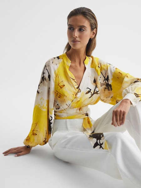 Floral Print Cropped Blouse in Yellow (D68963) | £90