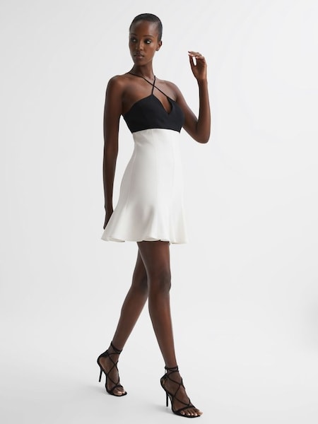 Colourblock Strappy Mini Dress in Black/White (D68988) | £65