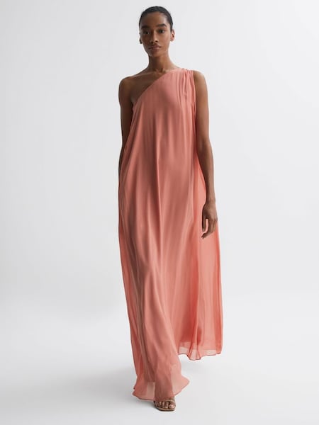 One Shoulder Maxi Dress in Coral (D68989) | £140