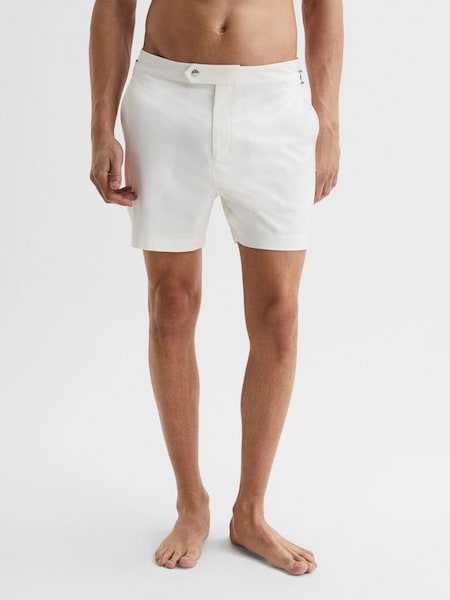 Side Adjuster Swim Shorts in White (D69023) | £50