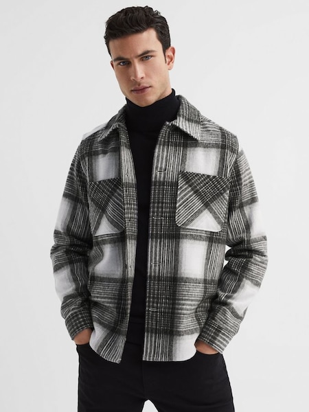 Brushed Checked Overshirt in Grey (D69026) | £55