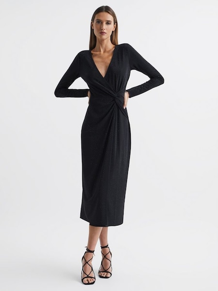 Halston Crystal Jersey Midi Dress in Black (D69344) | £375