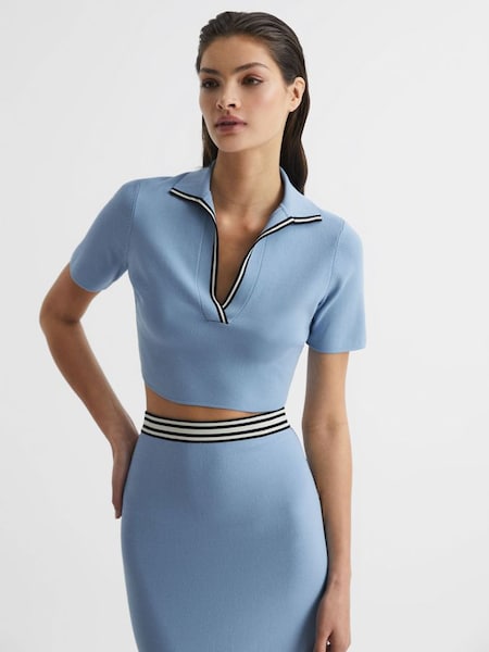 Cropped Polo Shirt Co-Ord in Blue (D70176) | £40
