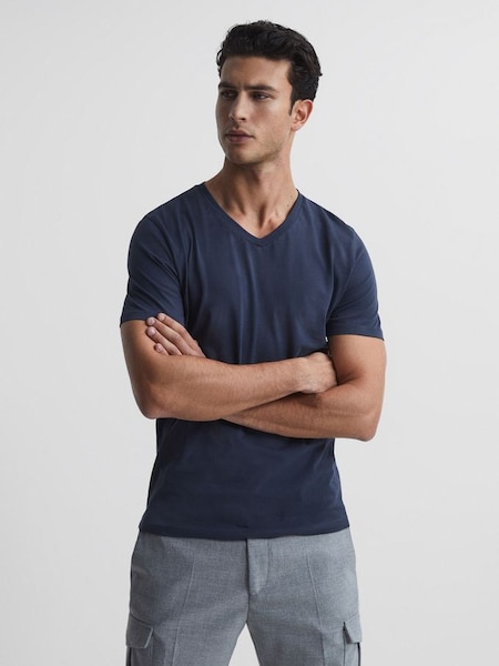 Cotton V-Neck T-Shirt in Airforce Blue (D70192) | £28