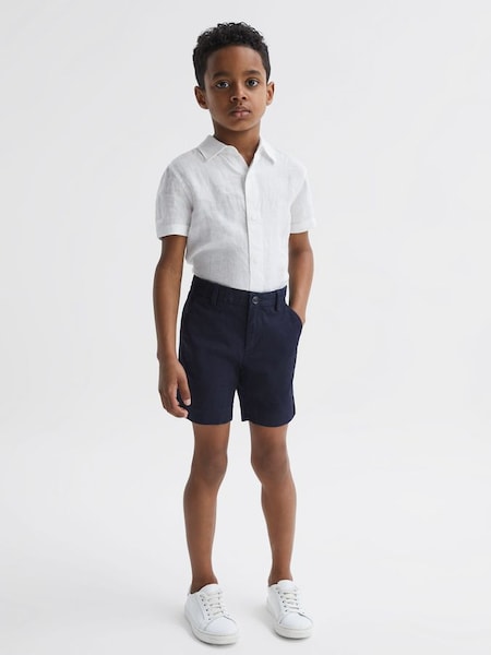 Senior Short Sleeve Linen Shirt in White (D70199) | £38