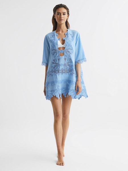 Embroidered Kaftan in Blue (D72439) | £110