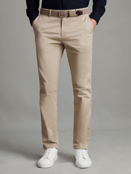Slim Fit Washed Cotton Blend Chinos in Stone (D74487) | £88