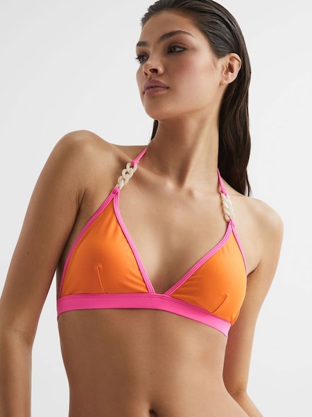 Colourblock Halter Bikini Top in Orange/Pink (D75707) | £25