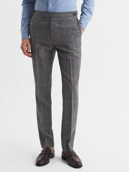 Slim Fit Checked Trousers in Grey (D75719) | £110