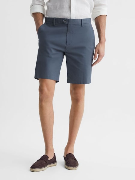 Modern Fit Cotton Blend Chino Shorts in Airforce Blue (D76848) | £78