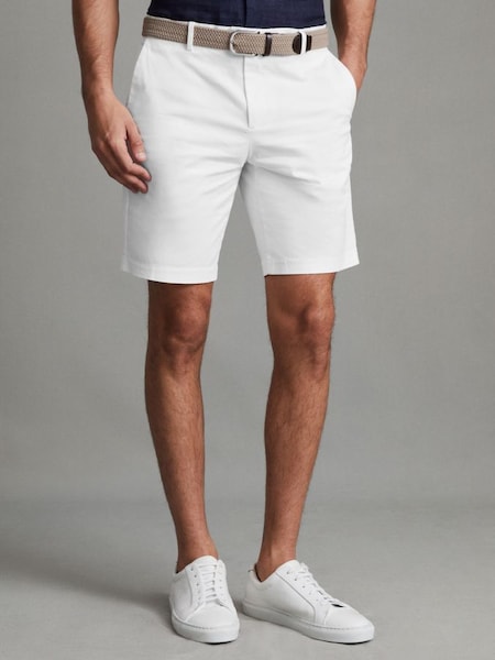 Modern Fit Cotton Blend Chino Shorts in White (D76851) | £78