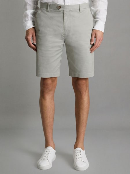 Modern Fit Cotton Blend Chino Shorts in Soft Sage (D76855) | £78