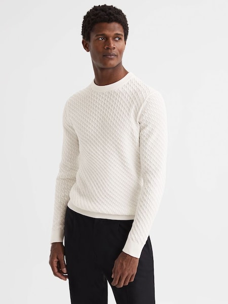 Crew Neck Cable Knit Jumper in Ivory (D77705) | £50
