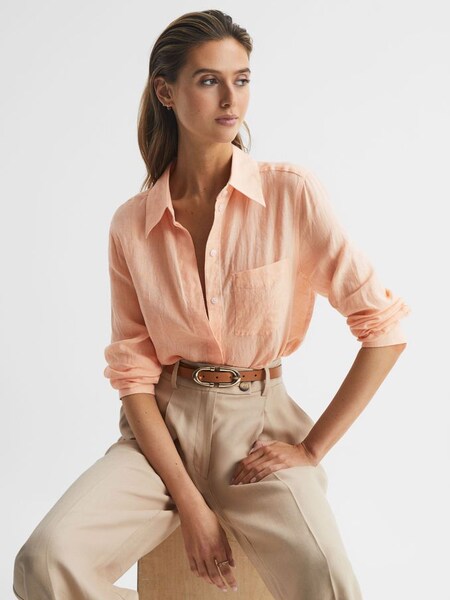 Linen Long Sleeve Shirt in Peach (D78222) | £65