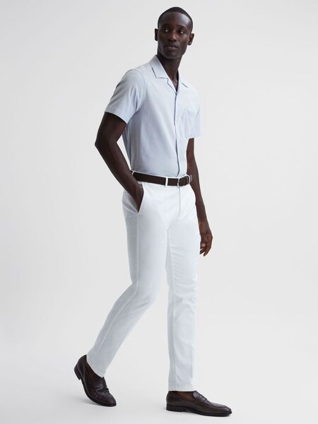 Cuban Collar Striped Short Sleeve Shirt in Blue/White (D78227) | £40