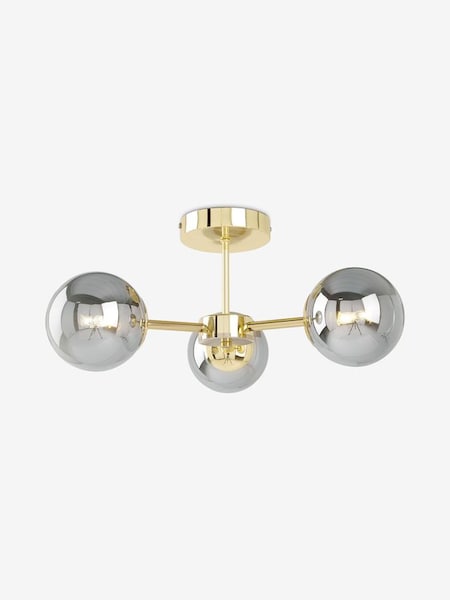 Globe Large 3 Light Flush Pendant in Brass/Smoked Glass (D78400) | £79