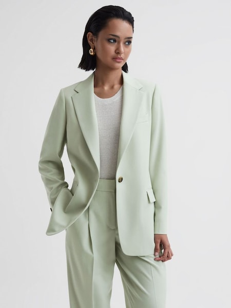 Single Breasted Wool Blend Blazer in Green (D78646) | £108