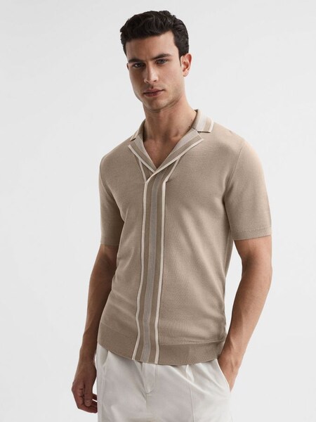 Striped Open Collar Shirt in Champagne (D79042) | £65