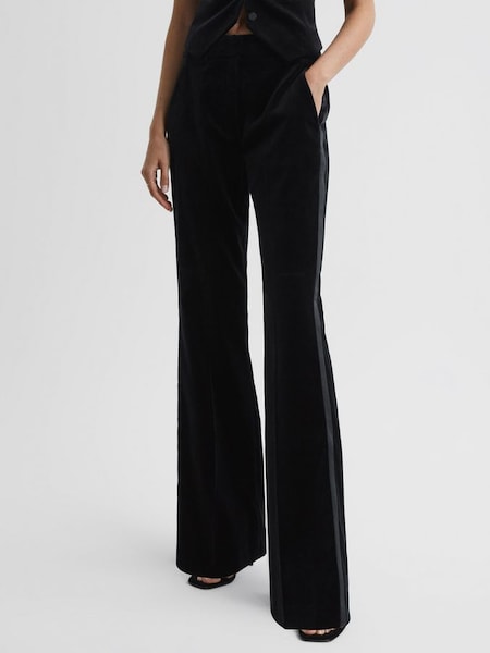 Velvet Flared Suit Trousers in Black (D79563) | £98