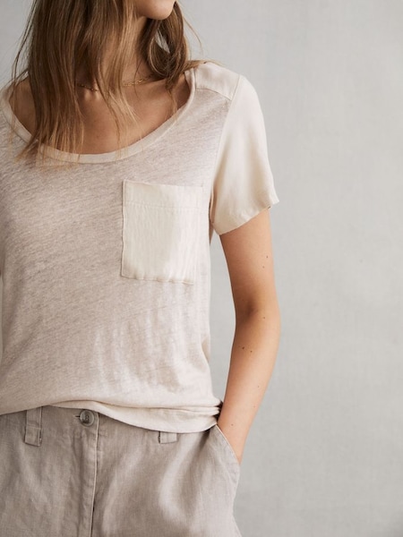 Woven Linen Short Sleeve T-Shirt in Stone (D80062) | £30