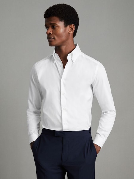 Slim Fit Cotton Button-Down Shirt in White (D80812) | £68