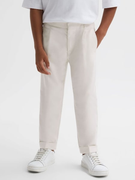 Junior Relaxed Elasticated Trousers with Turn-Ups in Ecru (D85489) | £38