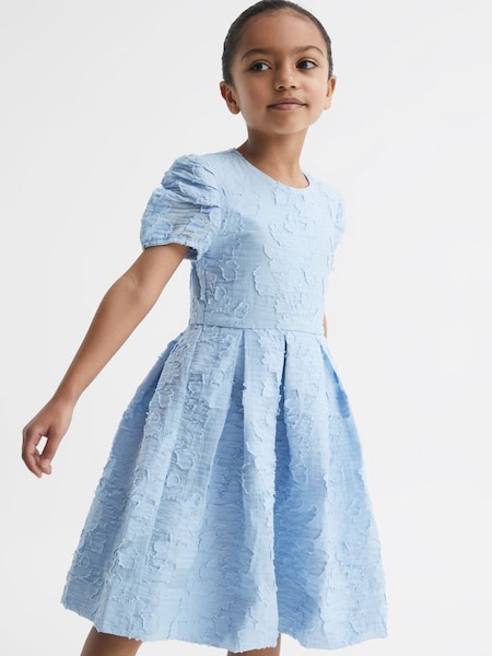 Junior Floral Print Textured Dress in Blue (D85797) | £55
