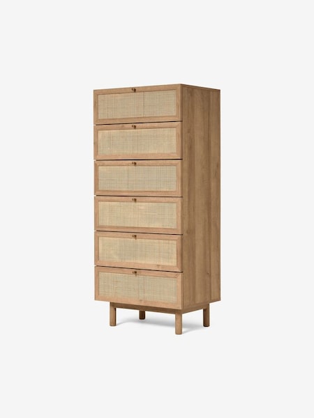 Pavia Natural Rattan Tall Chest of Drawers in Oak Effect (D86964) | £399