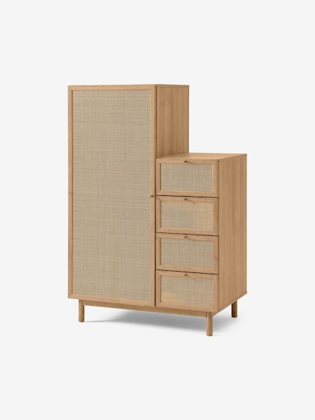 Pavia Natural Rattan Single Wardrobe with Storage Drawers in Oak Effect (D86968) | £449