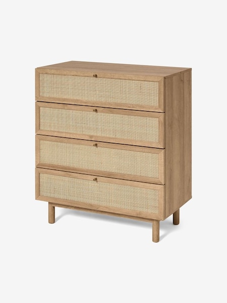 Pavia Natural Rattan 4 Drawer Chest of Drawers in Oak Effect (D86987) | £379