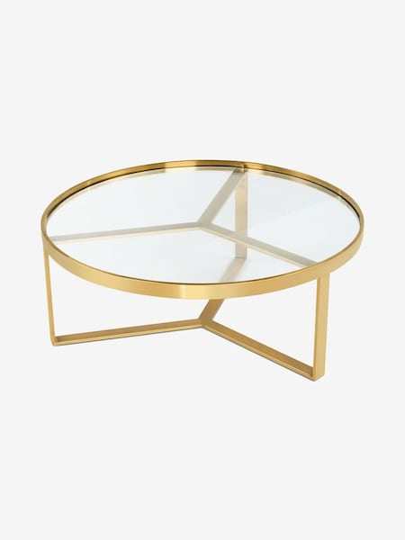 Aula Regular Round Coffee Table in Brushed Brass/Glass (D87820) | £469