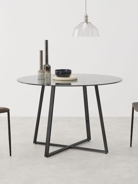 Haku 4 Seater Round Dining Table in Black & Smoked Glass (D87852) | £429